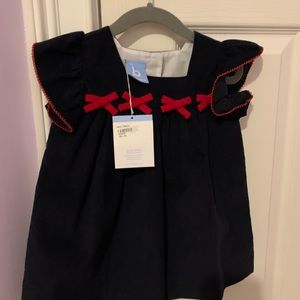NWT Bella Bliss Gabby Dress, Navy Corduroy Dress with Red Bows, 24 months